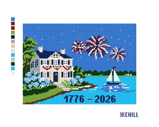 250th Southern Home Needlepoint Canvas – Sailboat & Fireworks – Needlepoint & Chill