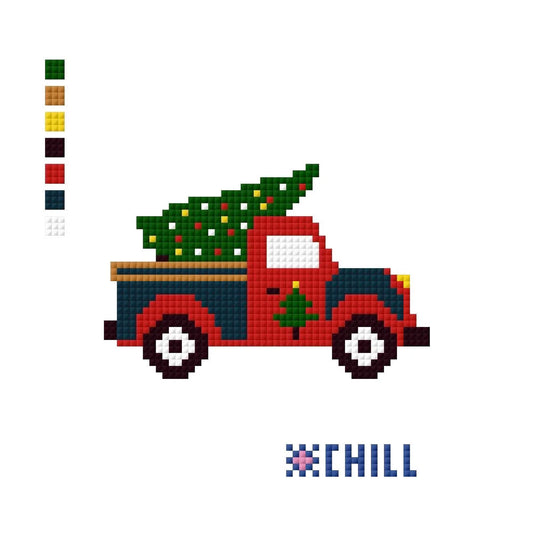 Christmas Tree Farm Truck Needlepoint Canvas – Holiday Ornament – Needlepoint & Chill