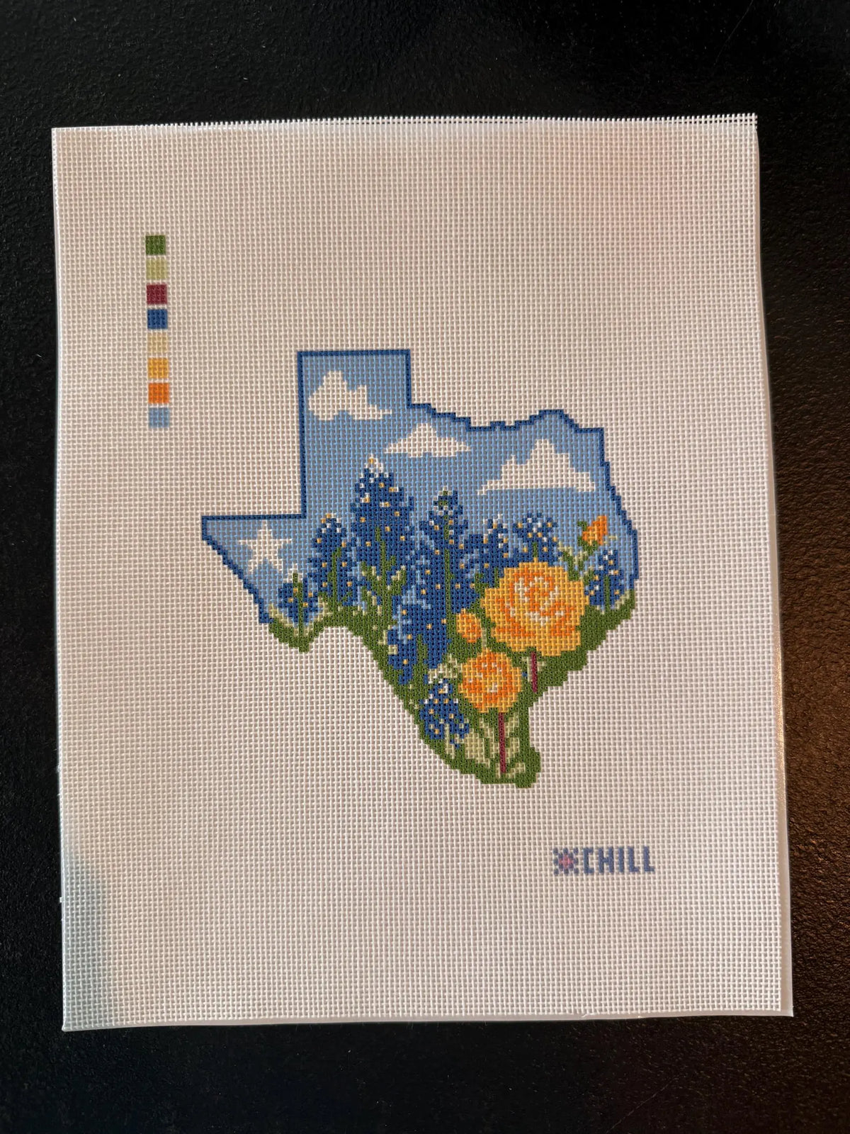 Texas Bluebonnet Needlepoint Canvas – Finished Piece – Needlepoint & Chill