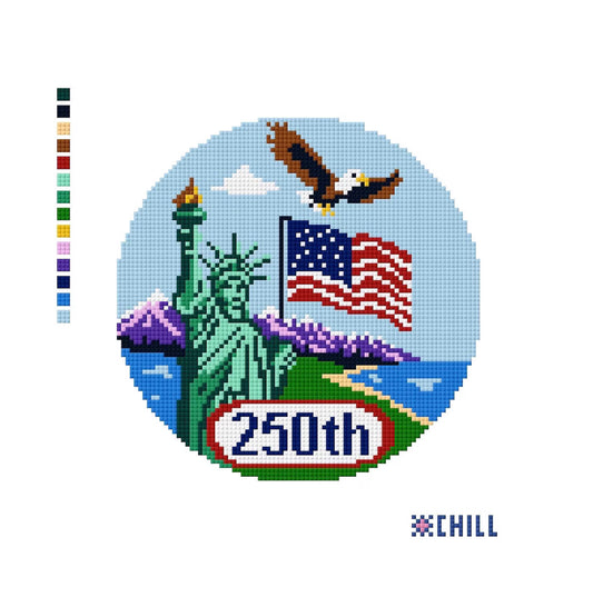 Patriotic 250th Celebration Needlepoint Canvas – Statue of Liberty & Eagle – Needlepoint & Chill