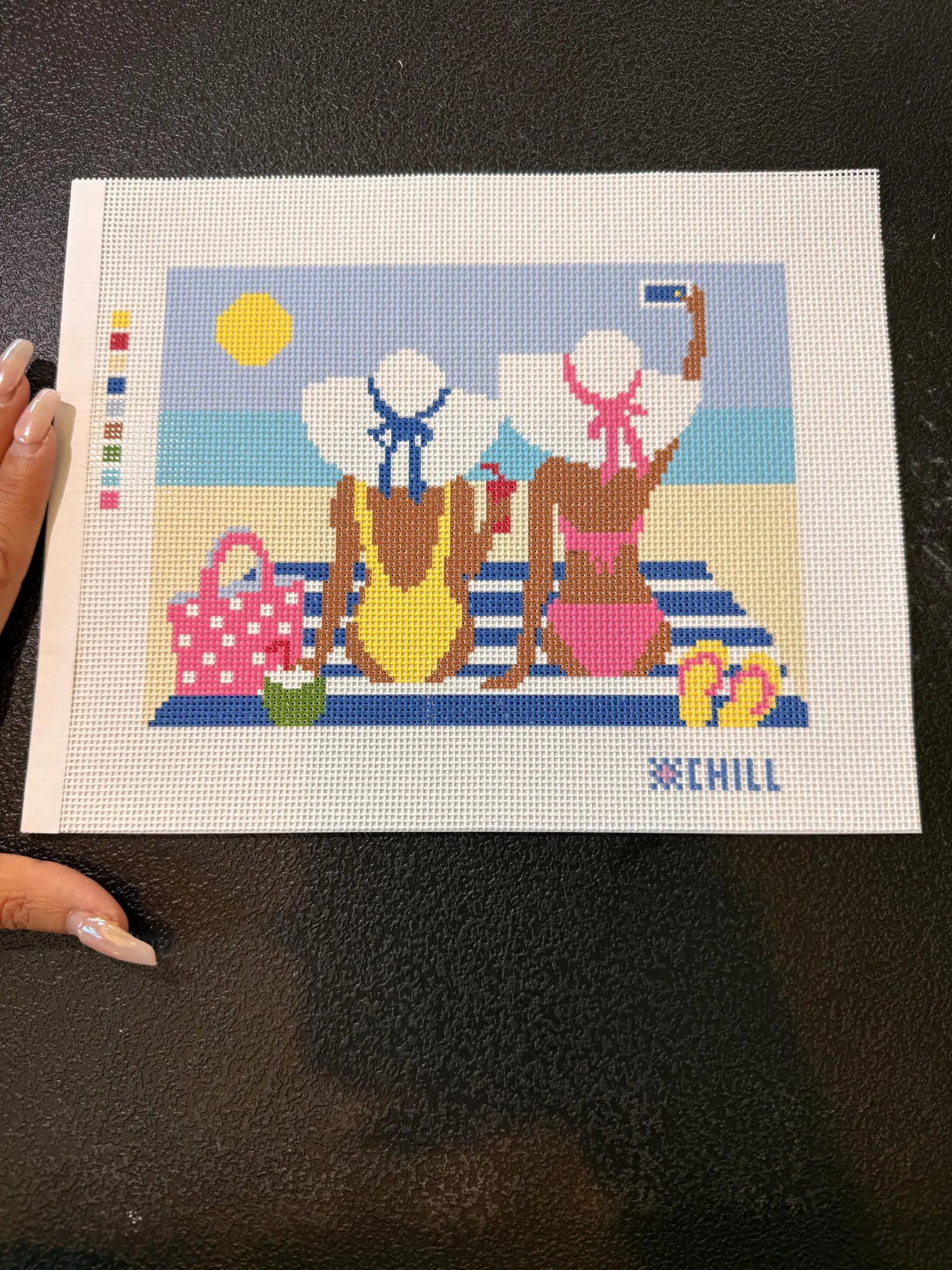 Beach Day Needlepoint Canvas – Stitched Example – Needlepoint & Chill