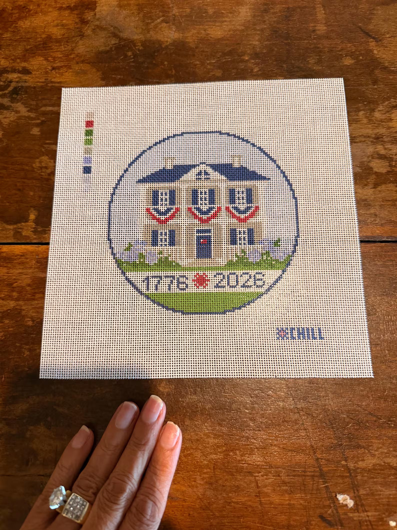 250th Anniversary Southern House Needlepoint Canvas – Stitched Example – Needlepoint & Chill