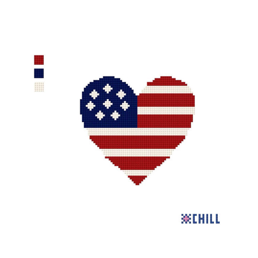 American Flag Heart Needlepoint Canvas – Patriotic 250th Bag Charm – Needlepoint & Chill