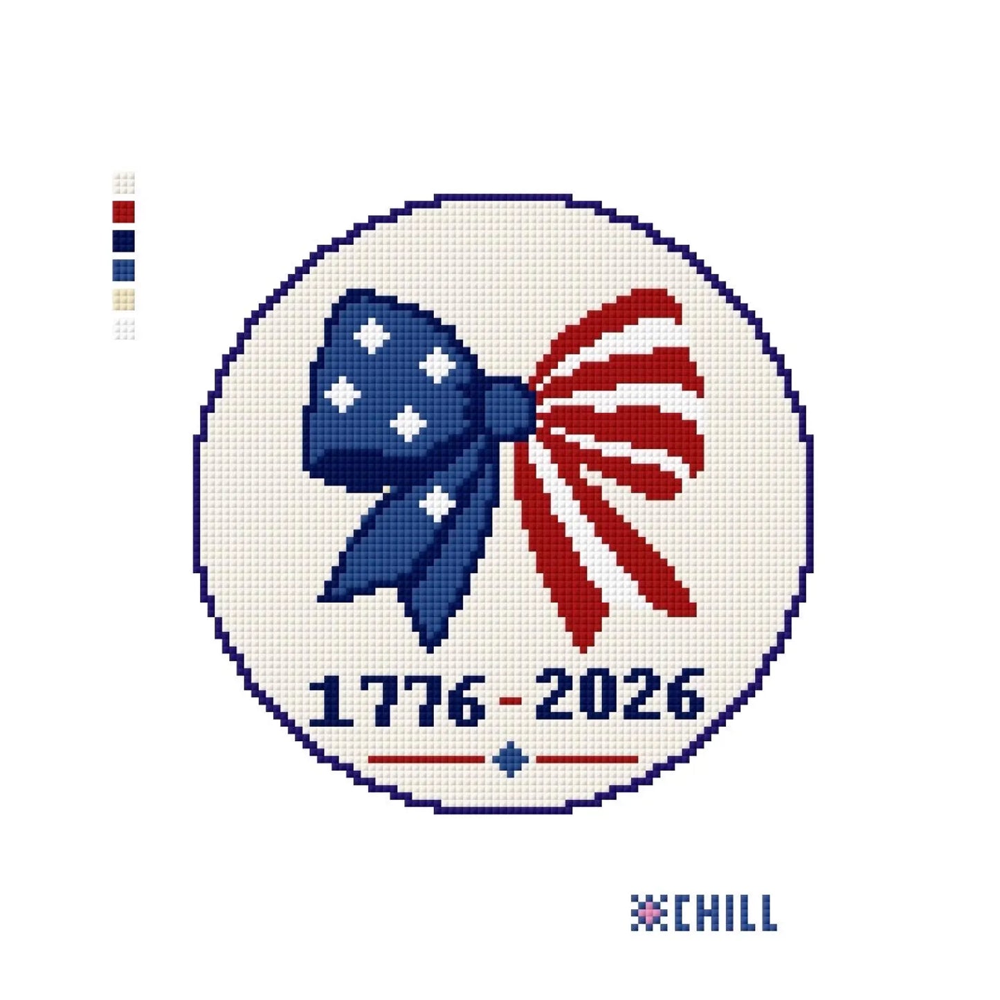 250th Anniversary Patriotic Bow Ornament Needlepoint Canvas – 1776-2026 – Needlepoint & Chill