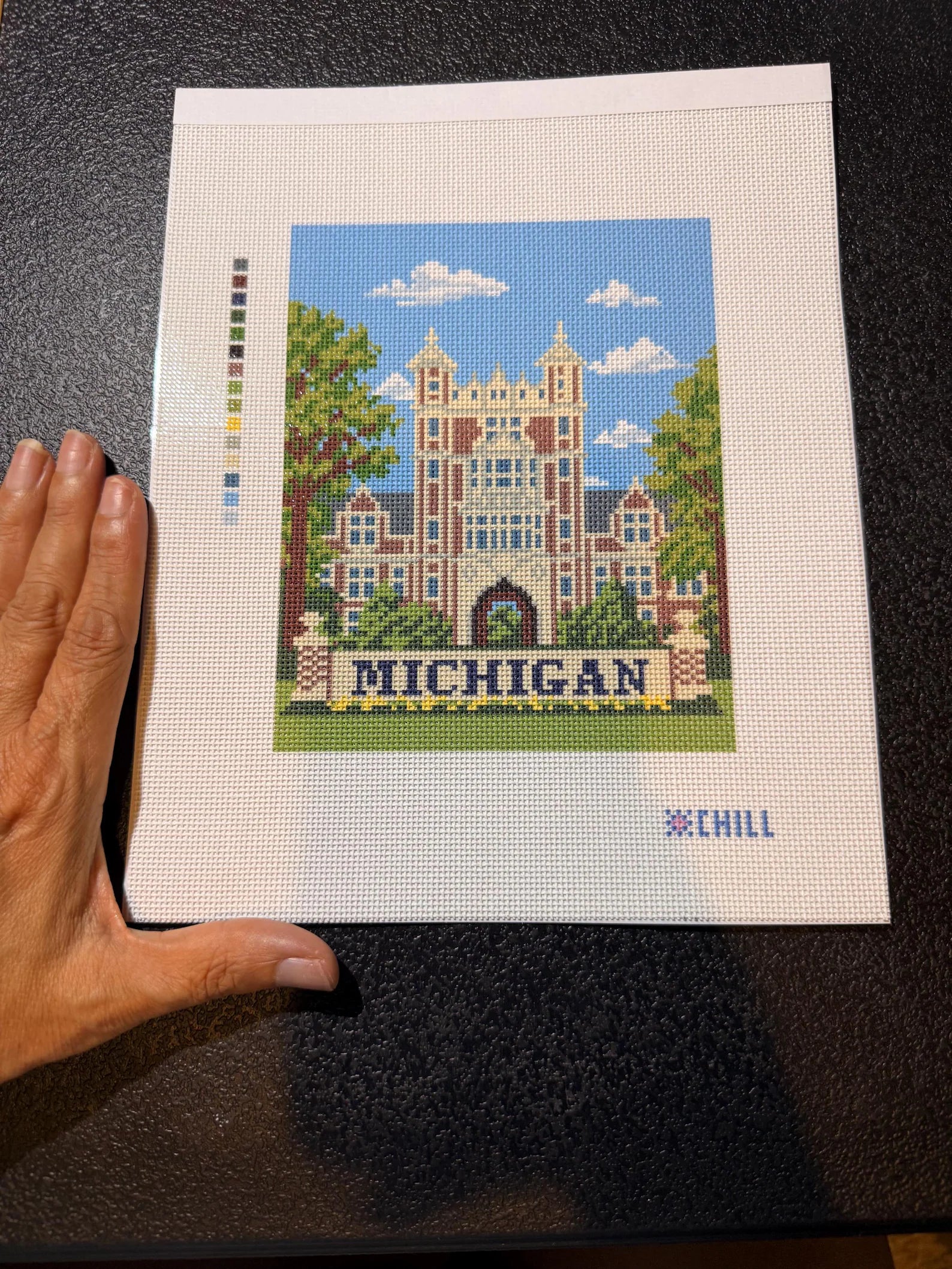 Michigan Campus Landmark Needlepoint Canvas – Full View – Needlepoint & Chill